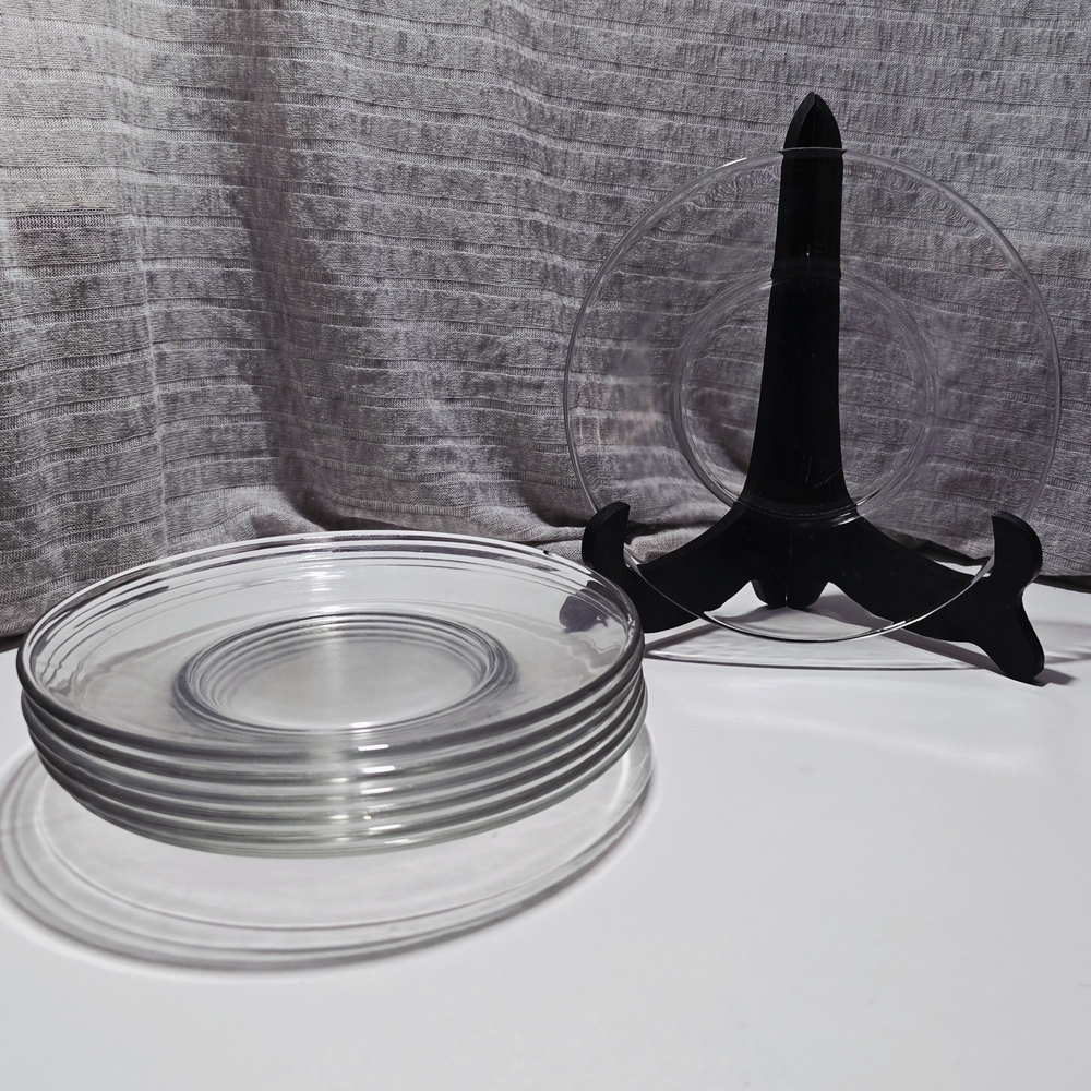 Set of 6 Clear Glass Salad Plates 8" - Minimalist (1 Chipped) PART 1 OF 2